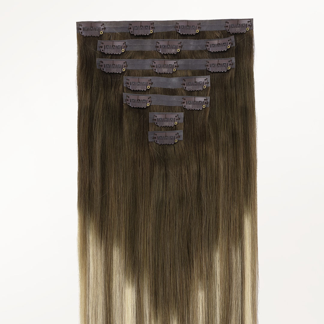 Bleach Blonde Balayage (3/8/613) Seamless Clip-Ins (130g-160g)