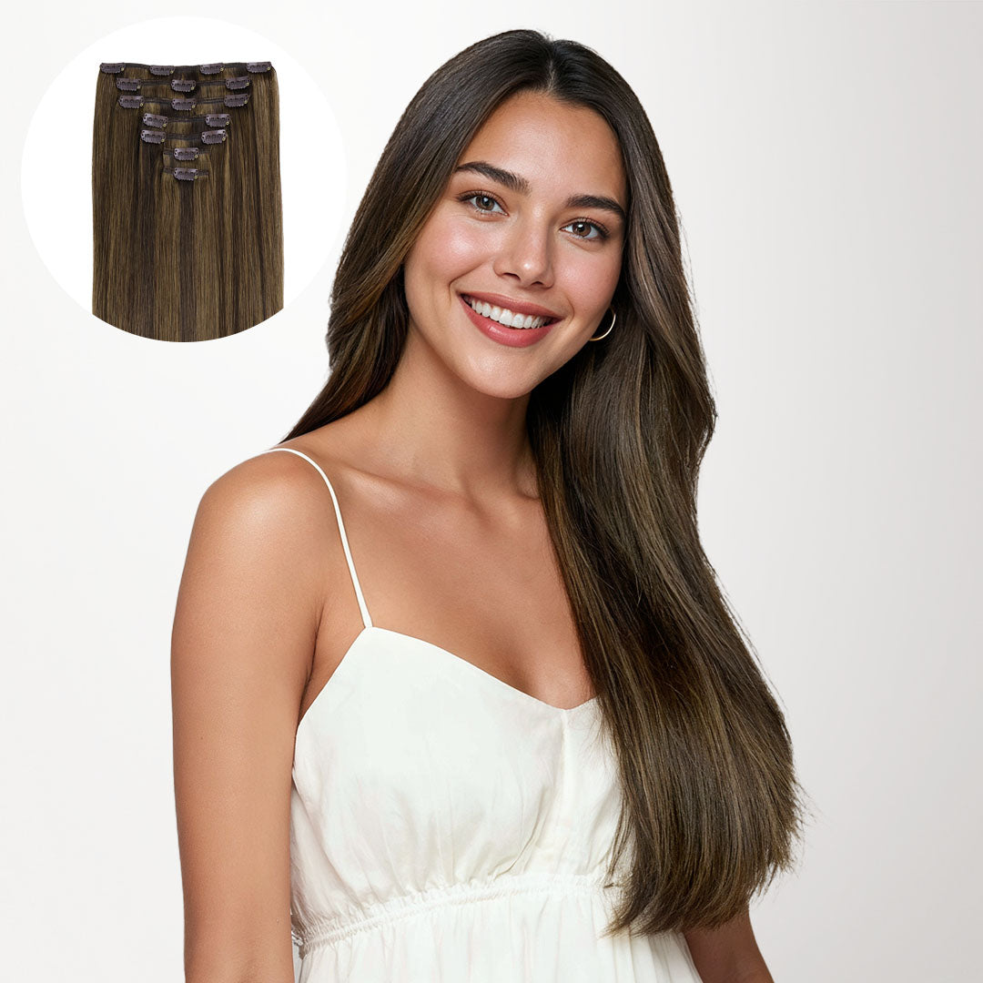 Brown Sugar Swirl Highlights (2C/4E/6C) Classic Clip-Ins (120g-130g)