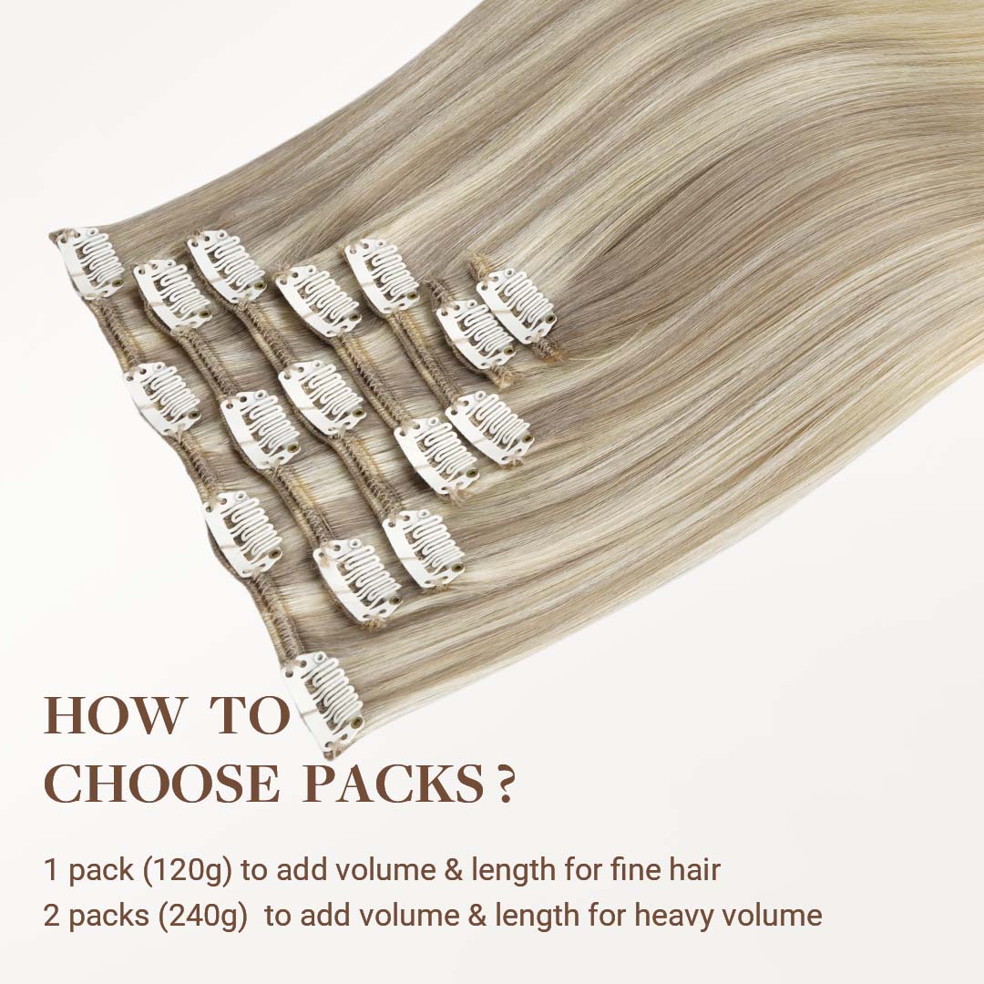 Platinum Blonde Balayage (17/22/60) Classic Clip-Ins (120g-150g)