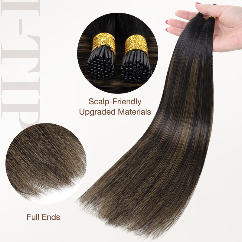 Natural Black Balayage (1B/6/1B) I-Tip Hair Extensions 50g