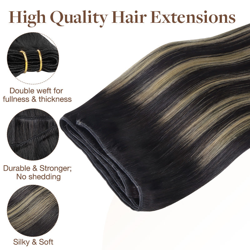 Black to Light Blonde Balayage (1B/19/1B) Sew-In Weft Hair Extensions (80g-110g)